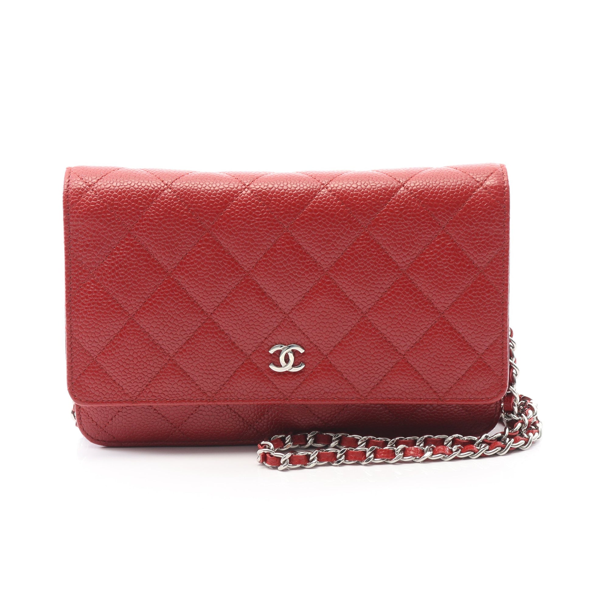 マトラッセ チェーンウォレット キャビアスキン レッド シルバー金具 シャネル バッグ CHANEL
