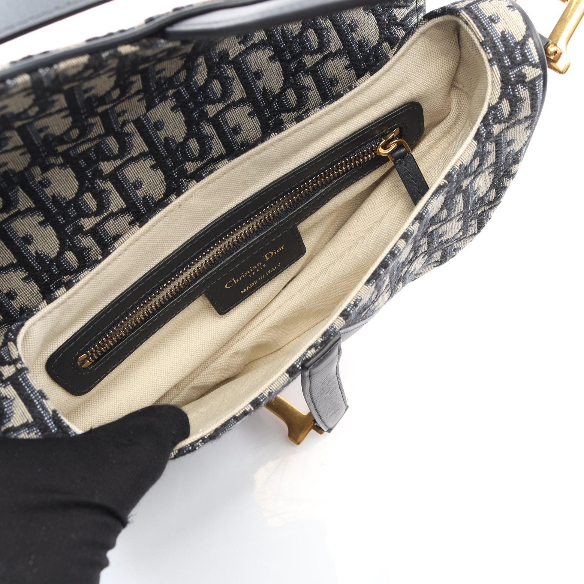 サドルバッグ ハンドバッグ キャンバス レザー ベージュ ネイビー クリスチャンディオール バッグ Christian Dior