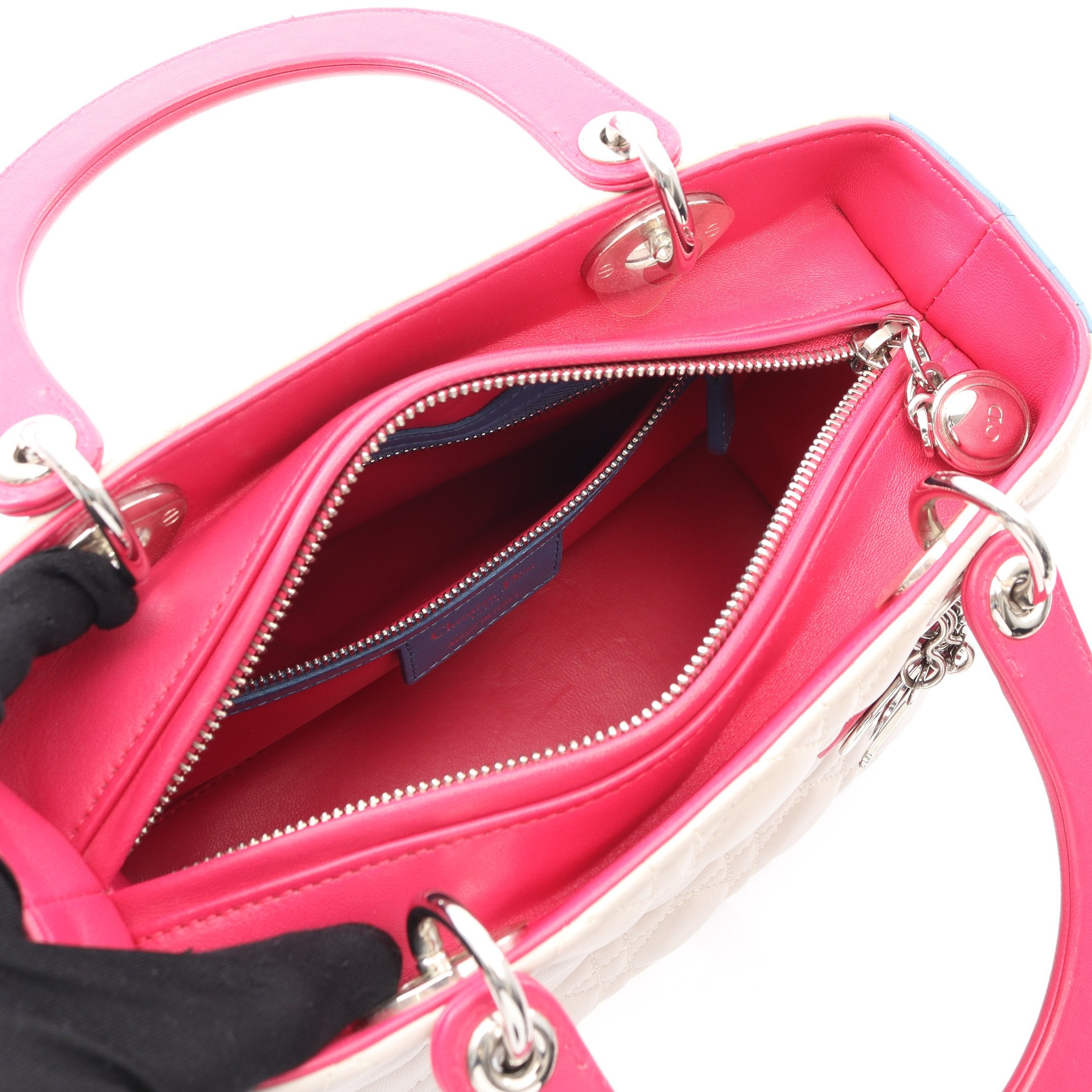LADY DIOR レディディオール カナージュ ハンドバッグ レザー ライト