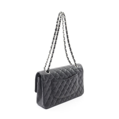 マトラッセ Wフラップ Wチェーンショルダーバッグ キャビアスキン ブラック シルバー金具 シャネル バッグ CHANEL