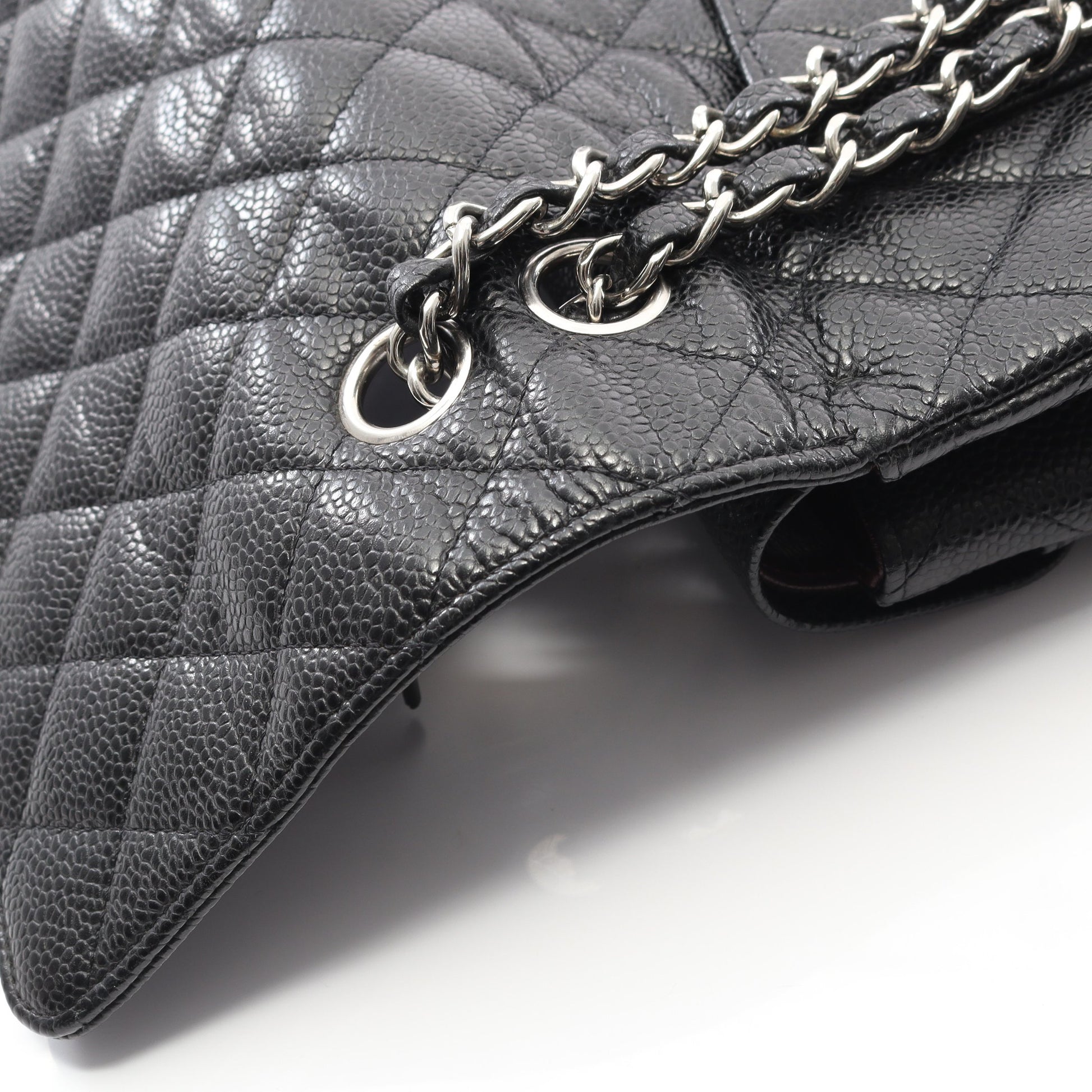 マトラッセ Wフラップ Wチェーンショルダーバッグ キャビアスキン ブラック シルバー金具 シャネル バッグ CHANEL