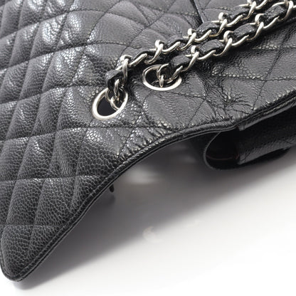 マトラッセ Wフラップ Wチェーンショルダーバッグ キャビアスキン ブラック シルバー金具 シャネル バッグ CHANEL