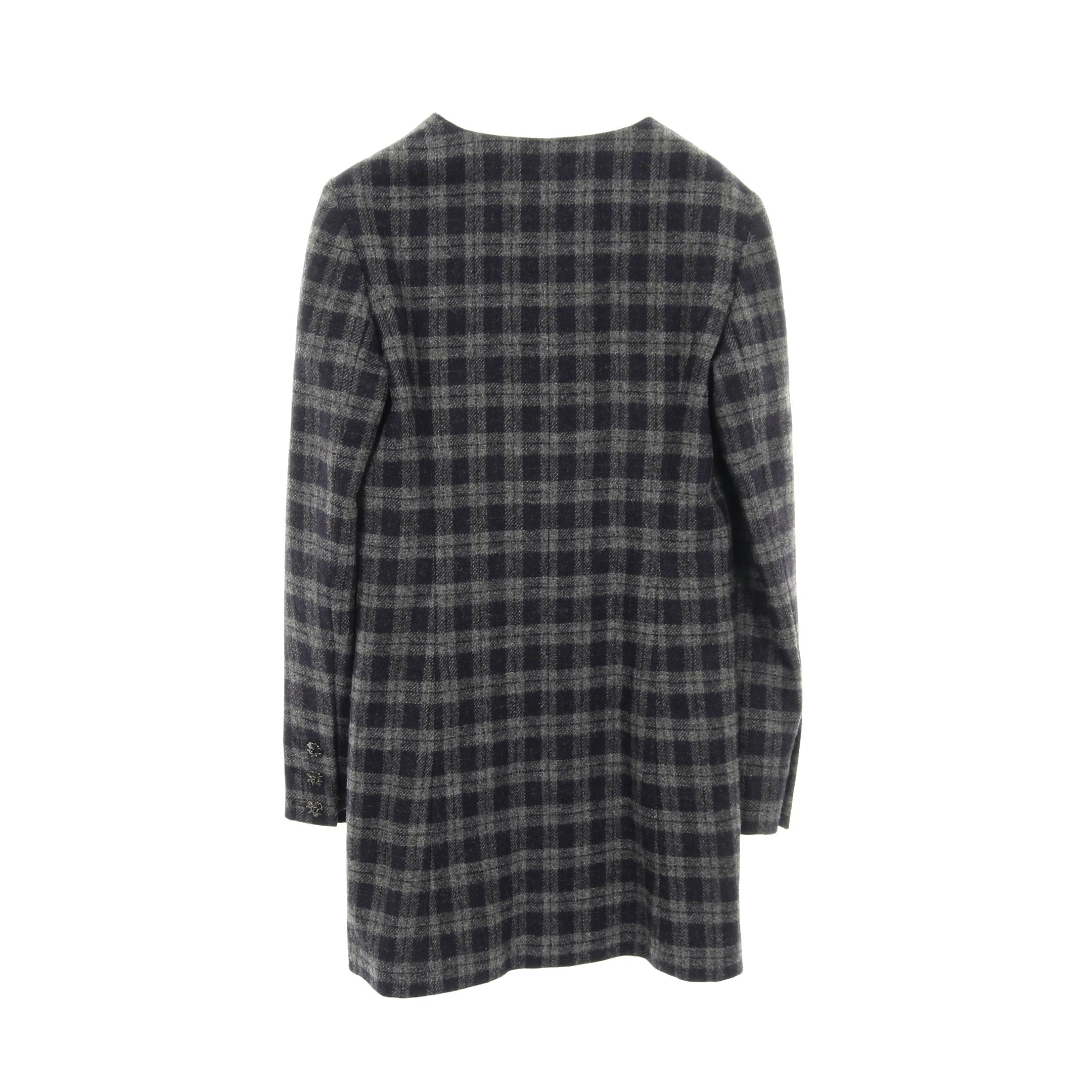 ココマークボタン ワンピース 長袖 チェック ウール グレー ネイビー