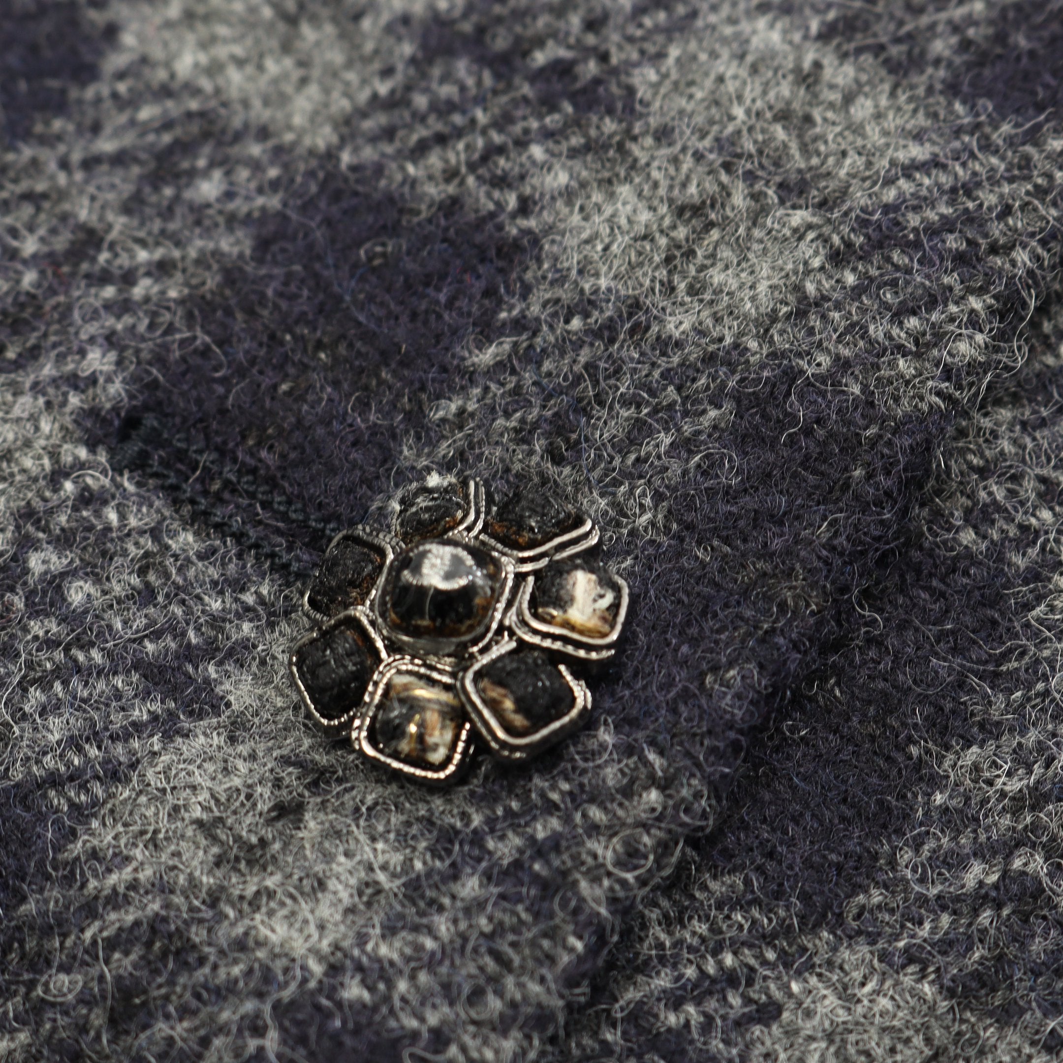 ココマークボタン ワンピース 長袖 チェック ウール グレー ネイビー