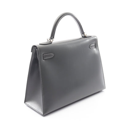 ケリー32 グラファイト ハンドバッグ ボックスカーフ グレー シルバー金具 外縫い 2WAY □D刻印 バッグ HERMES