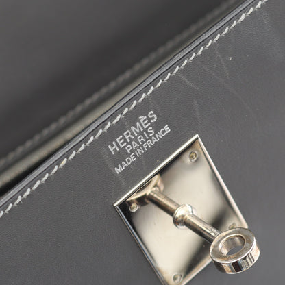 ケリー32 グラファイト ハンドバッグ ボックスカーフ グレー シルバー金具 外縫い 2WAY □D刻印 バッグ HERMES