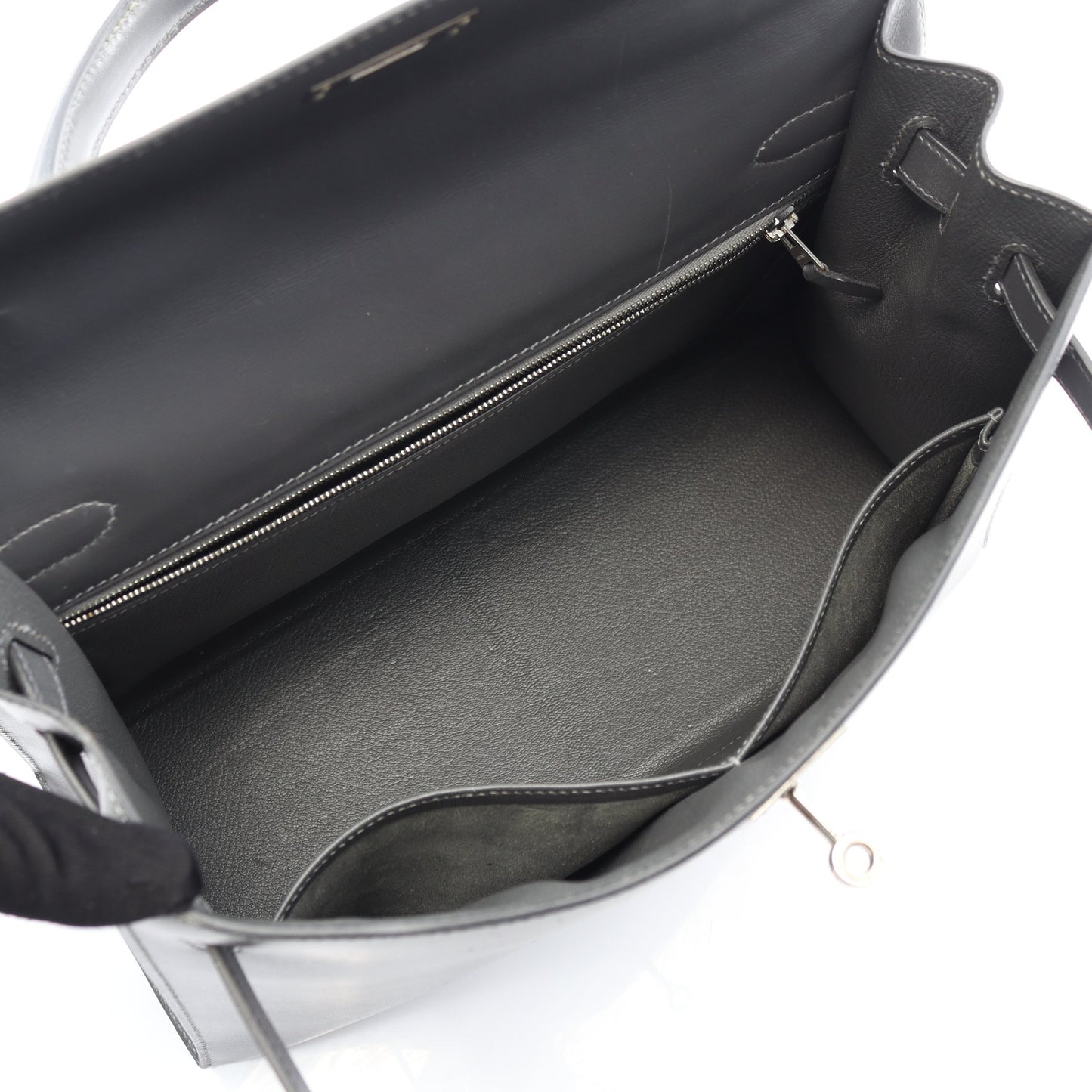 ケリー32 グラファイト ハンドバッグ ボックスカーフ グレー シルバー金具 外縫い 2WAY □D刻印 バッグ HERMES
