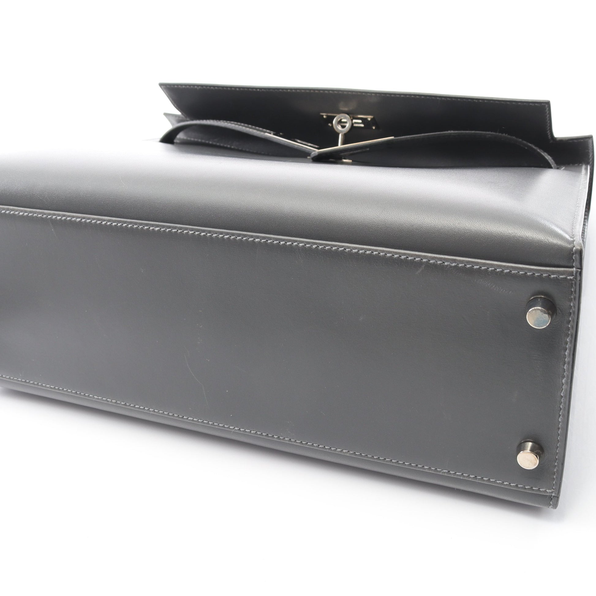 ケリー32 グラファイト ハンドバッグ ボックスカーフ グレー シルバー金具 外縫い 2WAY □D刻印 バッグ HERMES
