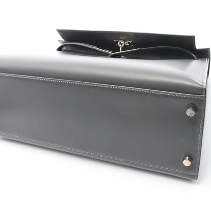 ケリー32 グラファイト ハンドバッグ ボックスカーフ グレー シルバー金具 外縫い 2WAY □D刻印 バッグ HERMES