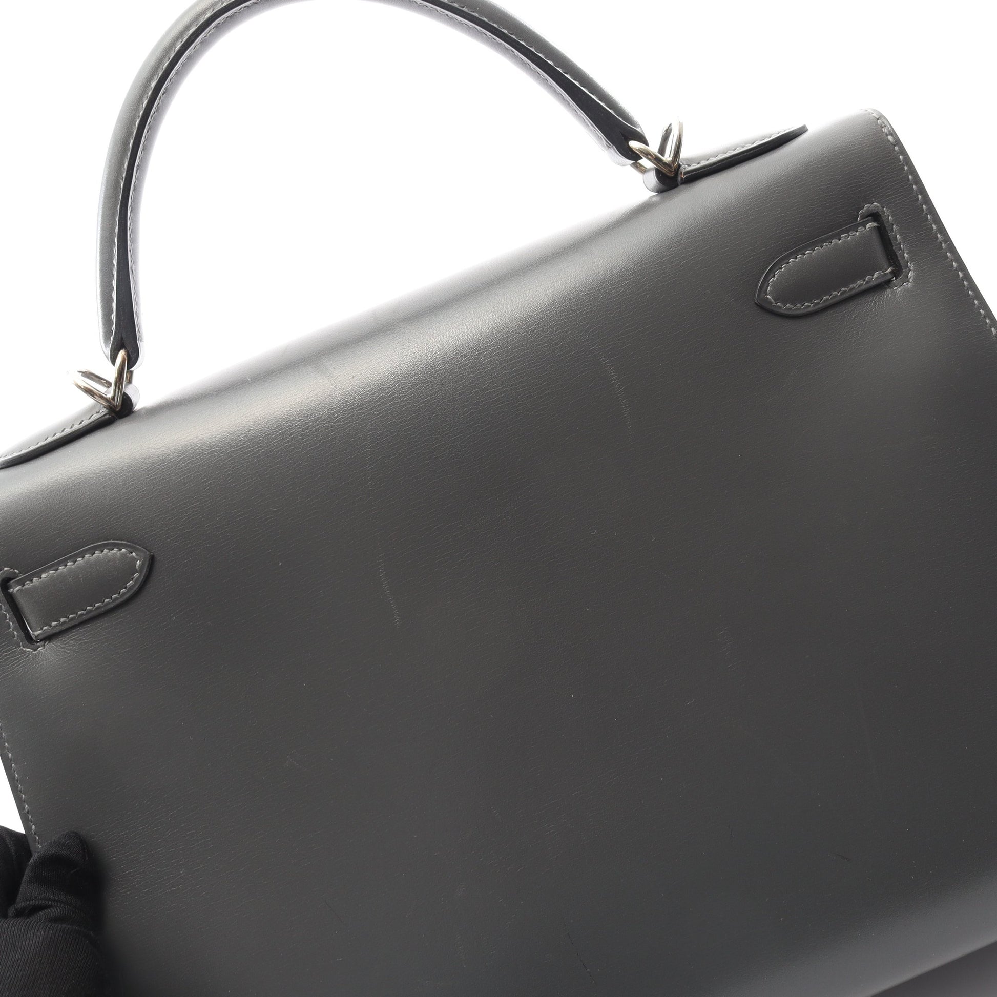 ケリー32 グラファイト ハンドバッグ ボックスカーフ グレー シルバー金具 外縫い 2WAY □D刻印 バッグ HERMES