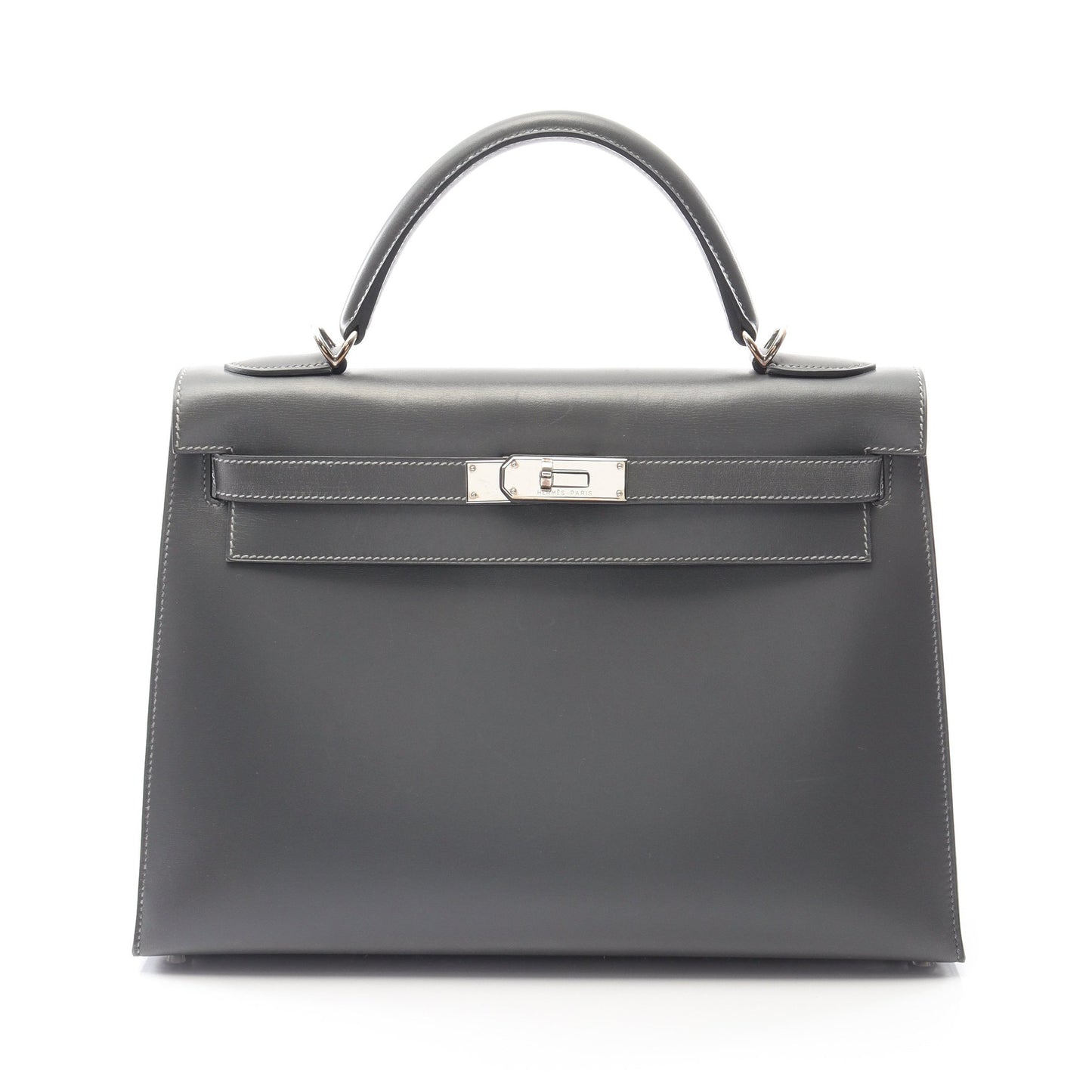 ケリー32 グラファイト ハンドバッグ ボックスカーフ グレー シルバー金具 外縫い 2WAY □D刻印 バッグ HERMES