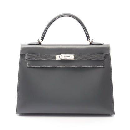 ケリー32 グラファイト ハンドバッグ ボックスカーフ グレー シルバー金具 外縫い 2WAY □D刻印 バッグ HERMES