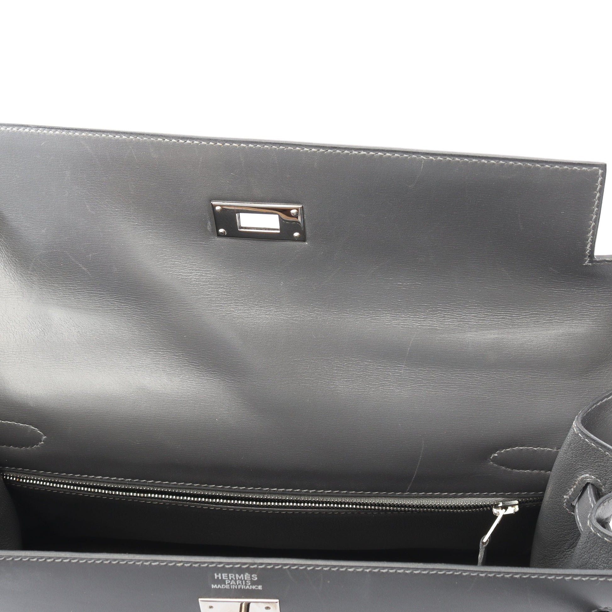 ケリー32 グラファイト ハンドバッグ ボックスカーフ グレー シルバー金具 外縫い 2WAY □D刻印 バッグ HERMES