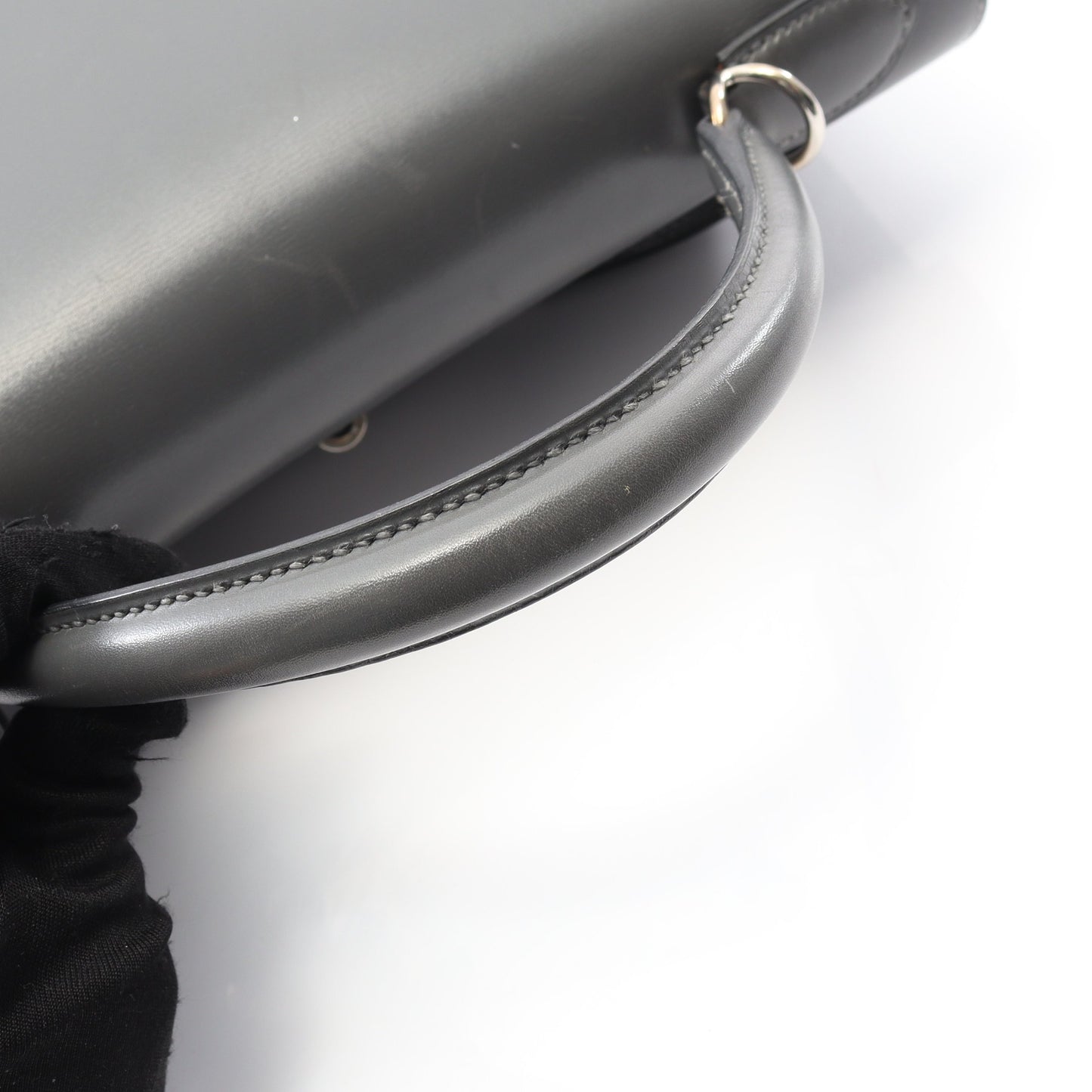 ケリー32 グラファイト ハンドバッグ ボックスカーフ グレー シルバー金具 外縫い 2WAY □D刻印 バッグ HERMES