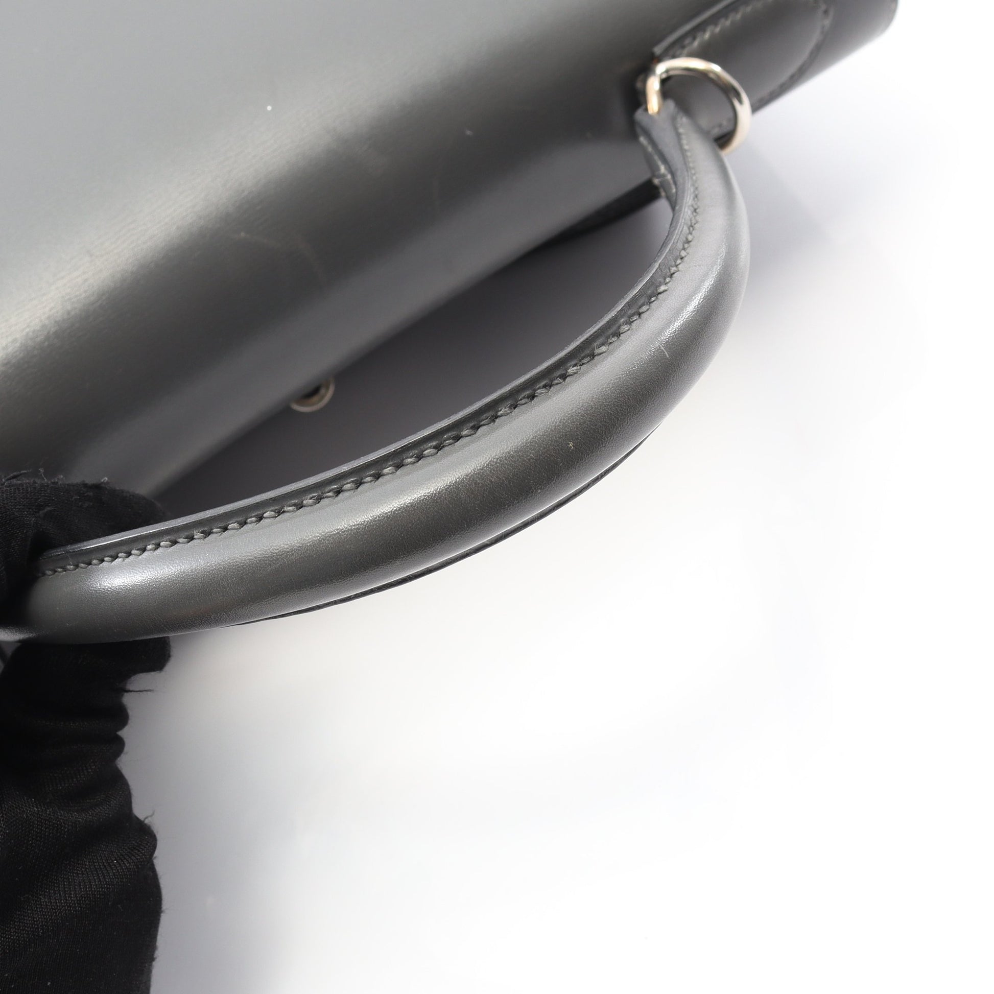 ケリー32 グラファイト ハンドバッグ ボックスカーフ グレー シルバー金具 外縫い 2WAY □D刻印 バッグ HERMES