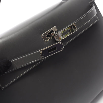 ケリー32 グラファイト ハンドバッグ ボックスカーフ グレー シルバー金具 外縫い 2WAY □D刻印 バッグ HERMES