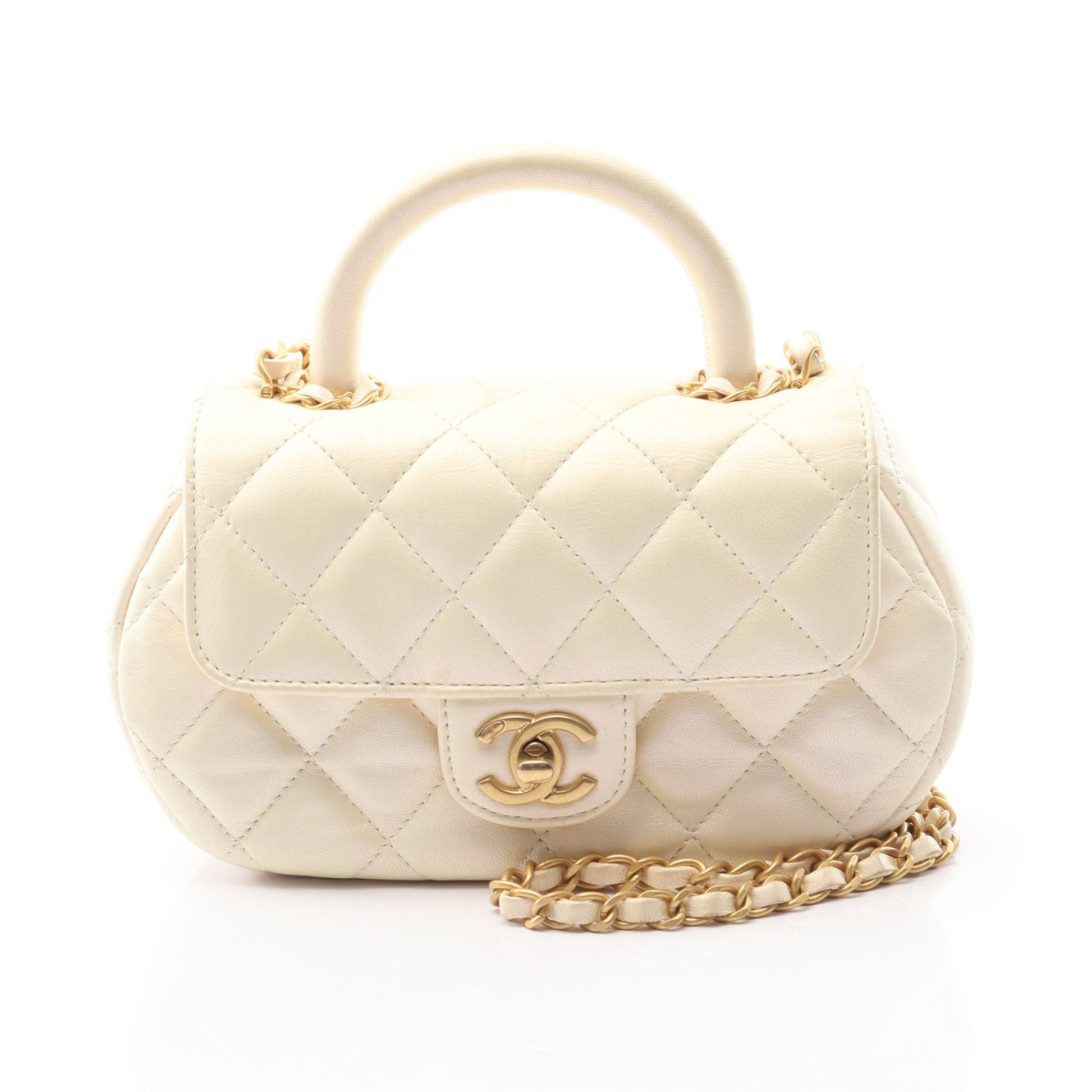 マトラッセ トップハンドル チェーンショルダーバッグ ラムスキン アイボリー ゴールド金具 シャネル バッグ CHANEL