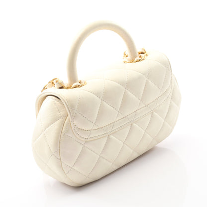 マトラッセ トップハンドル チェーンショルダーバッグ ラムスキン アイボリー ゴールド金具 シャネル バッグ CHANEL