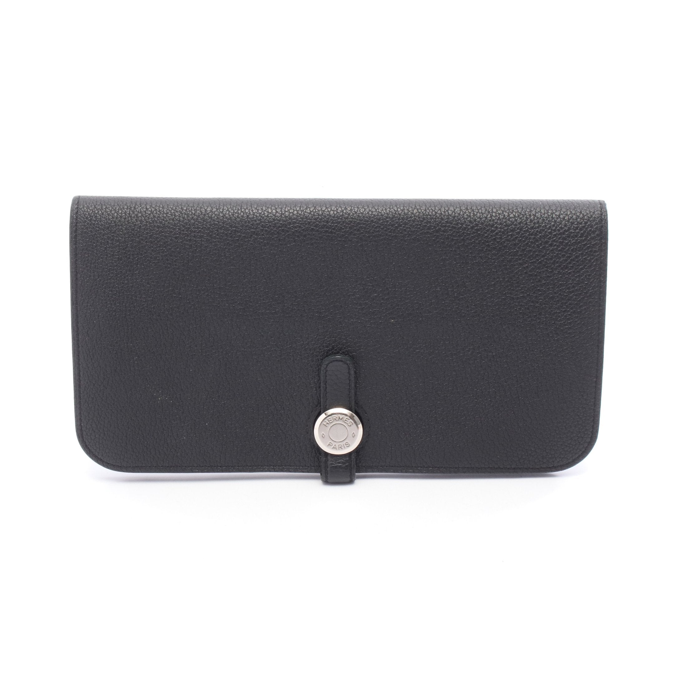 ドゴンロング 二つ折り長財布 トゴ ブラック シルバー金具 X刻印