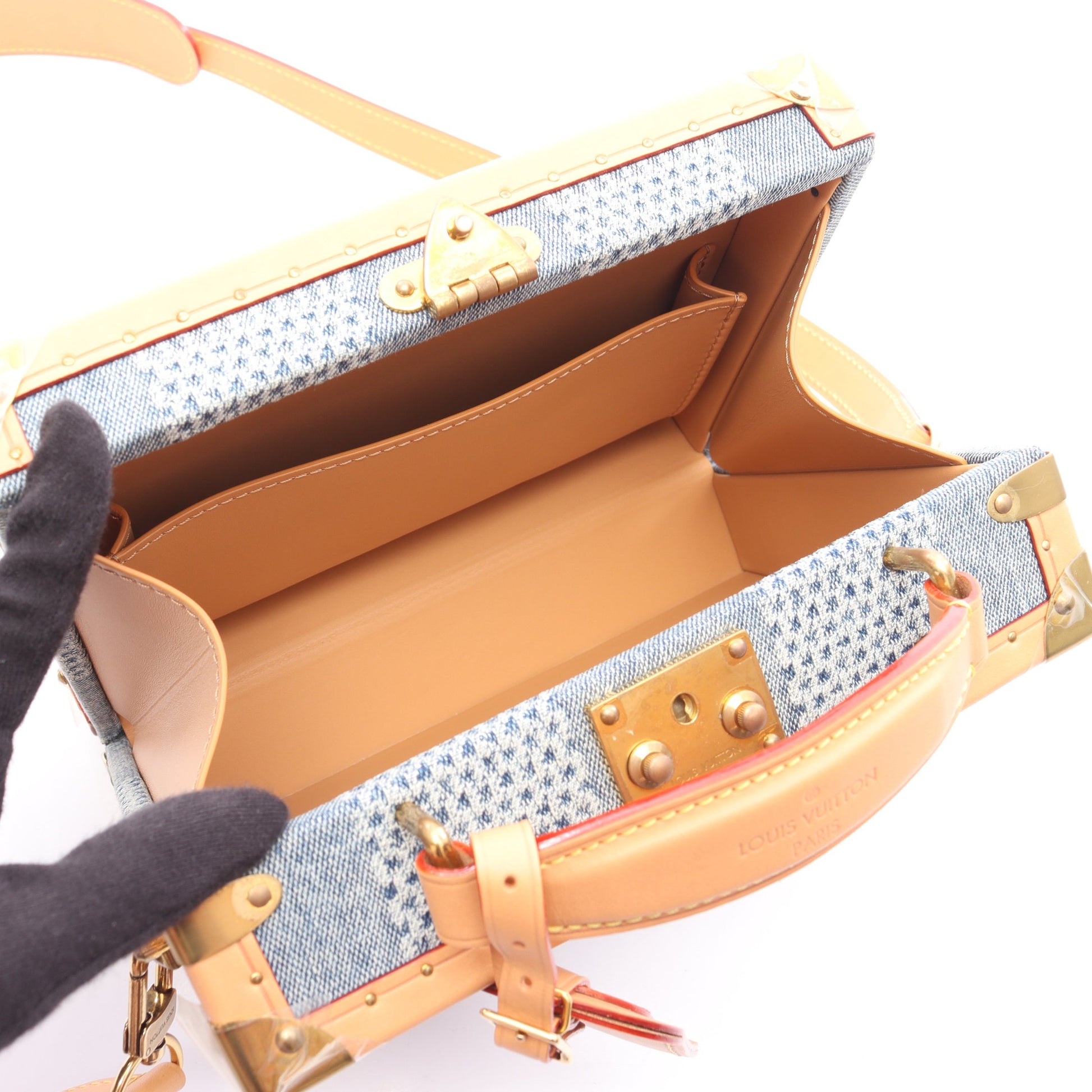 ハンドル トランク ダミエデニム3D ハンドバッグ デニム レザー ブルー 2WAY バッグ LOUIS VUITTON