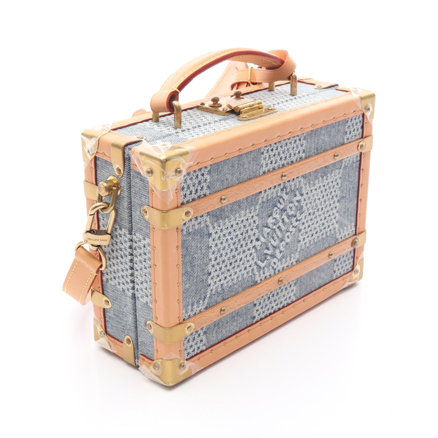 ハンドル トランク ダミエデニム3D ハンドバッグ デニム レザー ブルー 2WAY バッグ LOUIS VUITTON