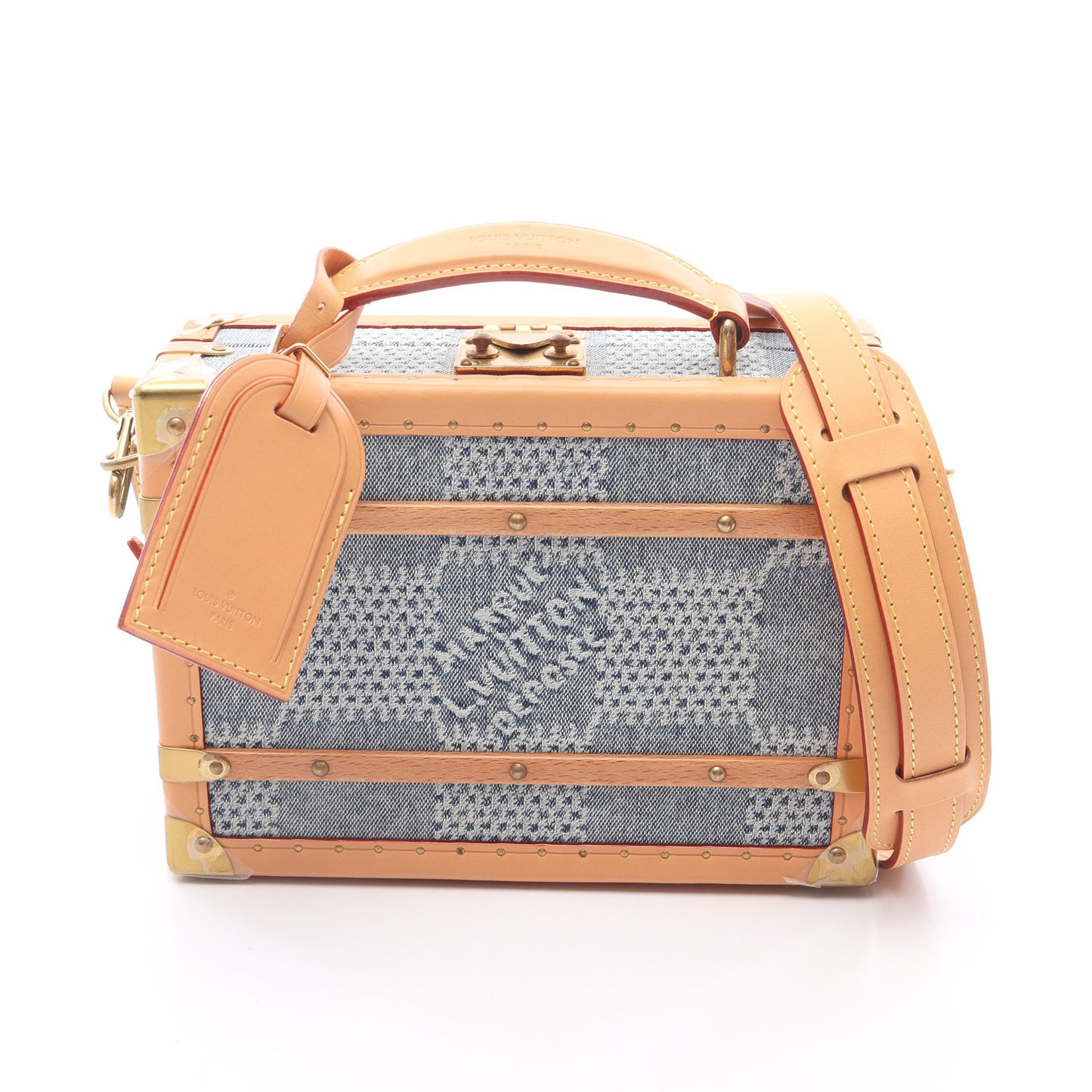 ハンドル トランク ダミエデニム3D ハンドバッグ デニム レザー ブルー 2WAY バッグ LOUIS VUITTON