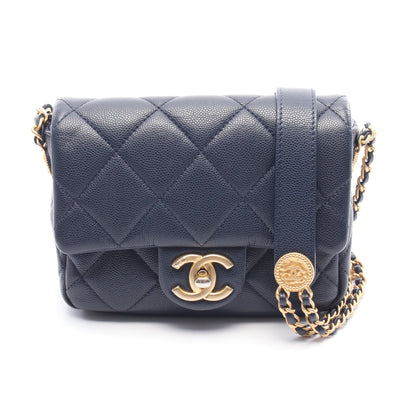 マトラッセ ミニ チェーンショルダーバッグ キャビアスキン ネイビー ゴールド金具 シャネル バッグ CHANEL