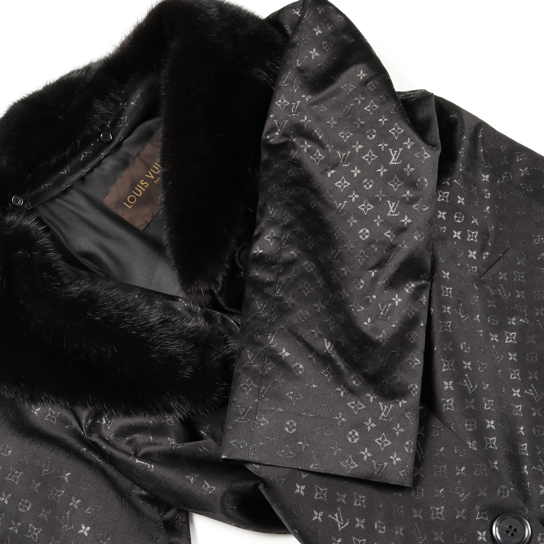 【みみ】 ルイヴィトン　シルク　スプリングコート　フリルカラー　ブラック モノグラム コート シルク ミンク ブラック ルイヴィトン – RECLO