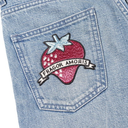 デニムパンツ ストロベリー 刺繍 コットン インディゴブルー ボタンフライ グッチ ボトムス GUCCI