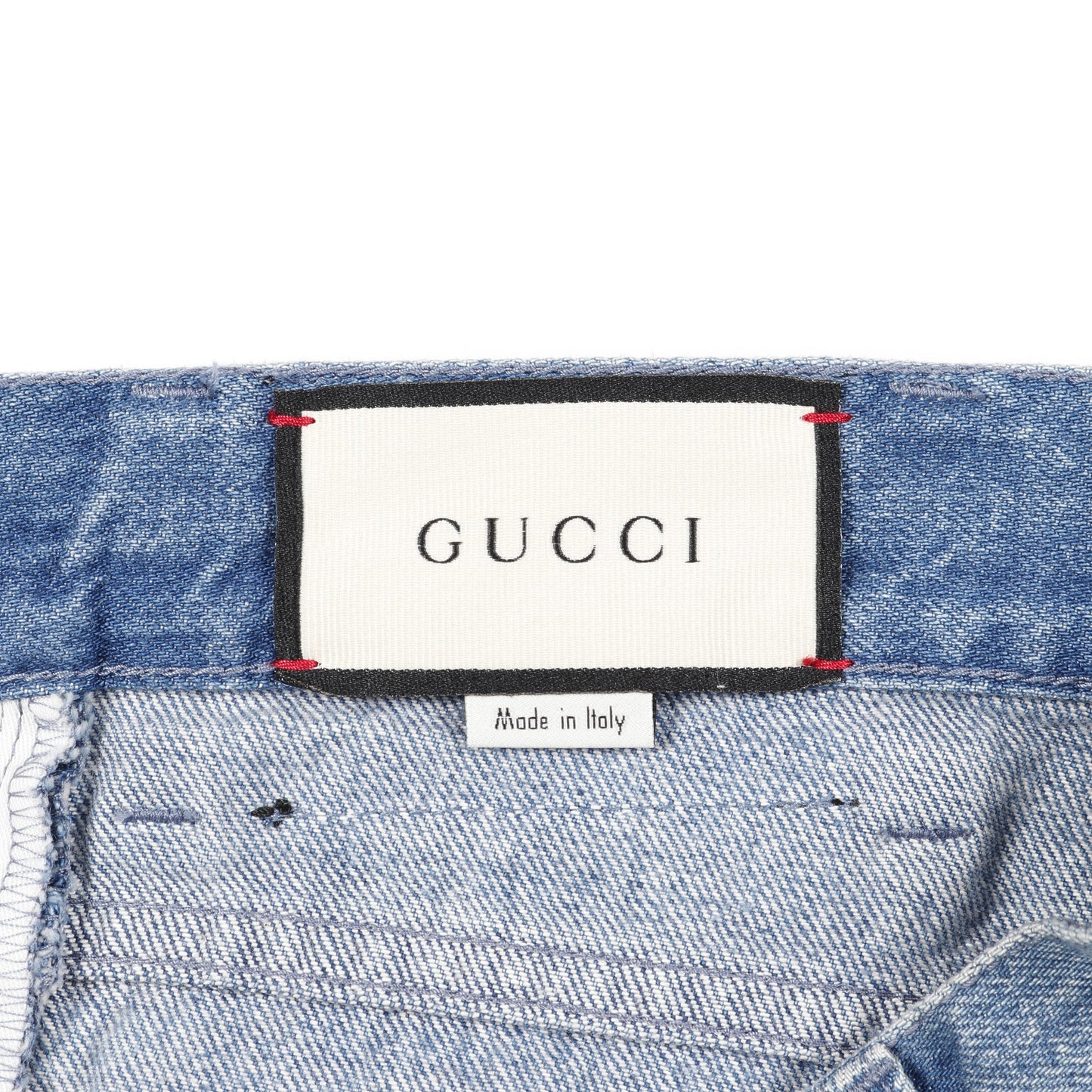 デニムパンツ ストロベリー 刺繍 コットン インディゴブルー ボタンフライ グッチ ボトムス GUCCI