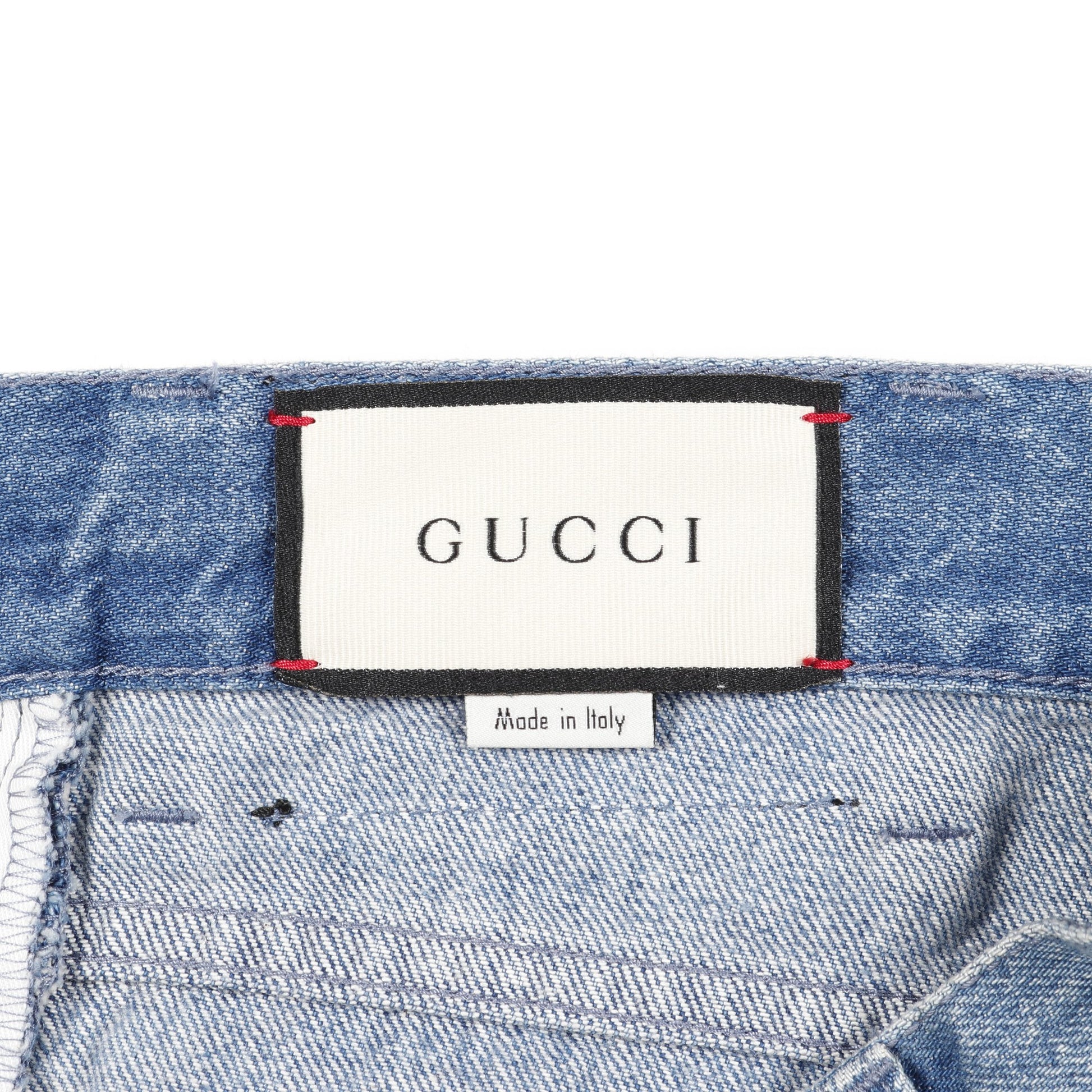 デニムパンツ ストロベリー 刺繍 コットン インディゴブルー ボタンフライ グッチ ボトムス GUCCI