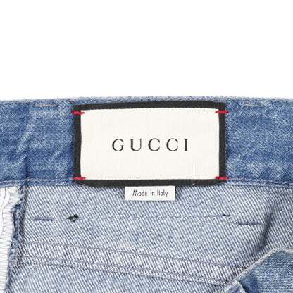 デニムパンツ ストロベリー 刺繍 コットン インディゴブルー ボタンフライ グッチ ボトムス GUCCI