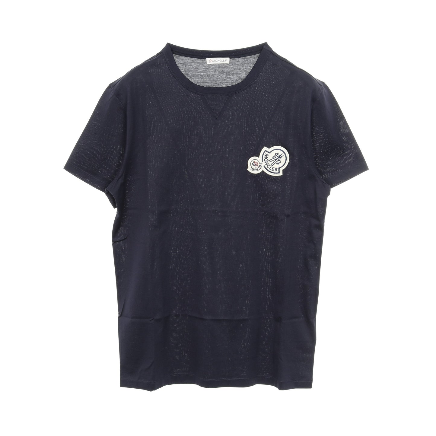 Tシャツ クルーネック 半袖 ダブルロゴ ワッペン コットン ネイビー モンクレール トップス MONCLER