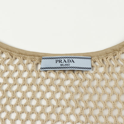 メッシュ タンクトップ コットン ベージュ 三角プレート プラダ トップス PRADA