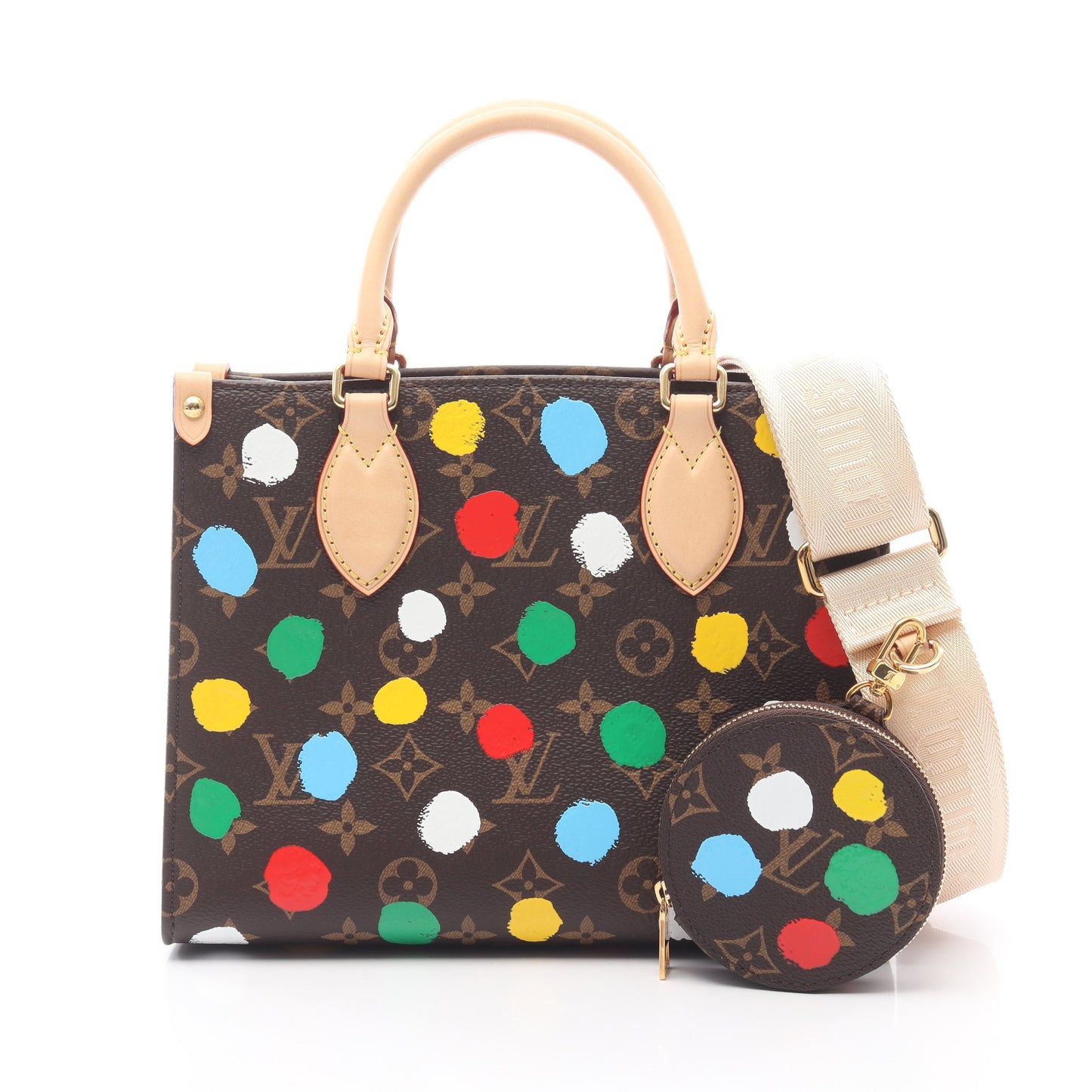 LOUIS VUITTON × yayoi kusama オンザゴーPM ハンドバッグ PVC レザー ブラウン マルチカラー 2WAY ルイヴィトン バッグ LOUIS VUITTON