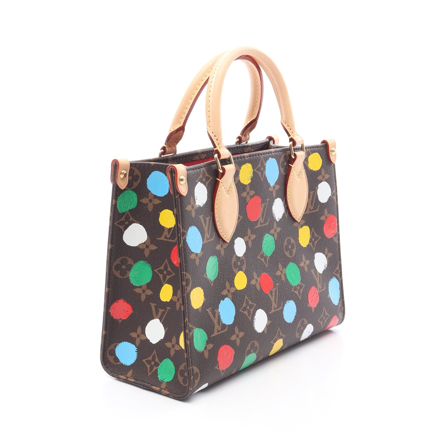 LOUIS VUITTON × yayoi kusama オンザゴーPM ハンドバッグ PVC レザー ブラウン マルチカラー 2WAY ルイヴィトン バッグ LOUIS VUITTON