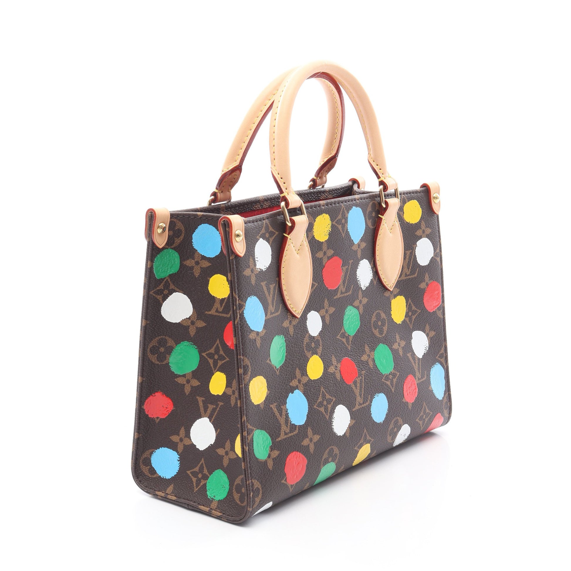 LOUIS VUITTON × yayoi kusama オンザゴーPM ハンドバッグ PVC レザー ブラウン マルチカラー 2WAY ルイヴィトン バッグ LOUIS VUITTON
