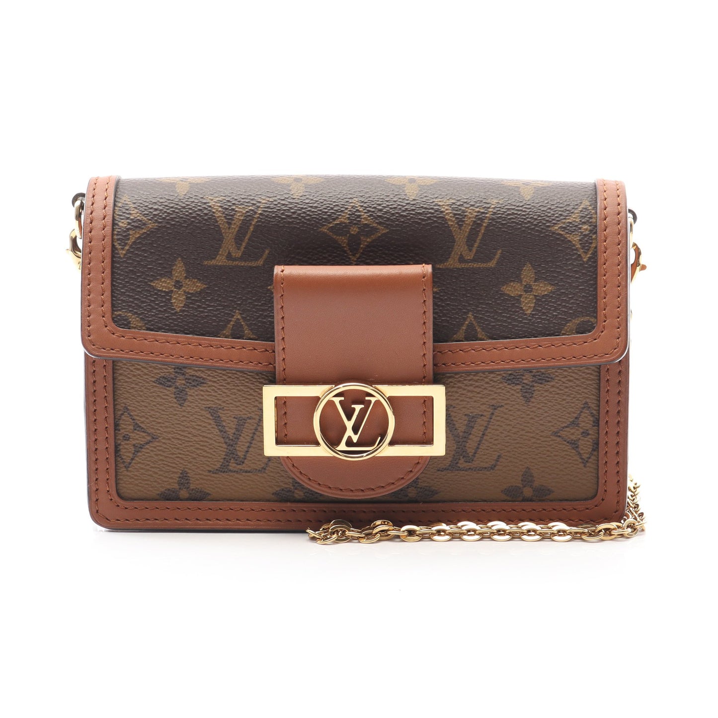 ポルトフォイユ ドーフィーヌ モノグラムリバース チェーンウォレット PVC レザー ブラウン ベージュ ルイヴィトン バッグ LOUIS VUITTON
