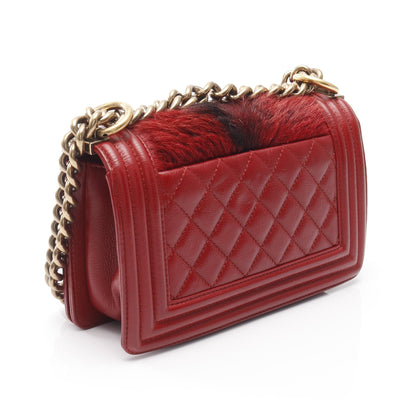 ボーイシャネル スモール チェーンショルダーバッグ レザー ファー レッド ゴールド金具 シャネル バッグ CHANEL