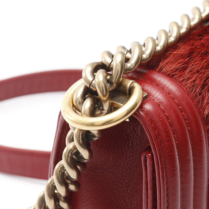 ボーイシャネル スモール チェーンショルダーバッグ レザー ファー レッド ゴールド金具 シャネル バッグ CHANEL