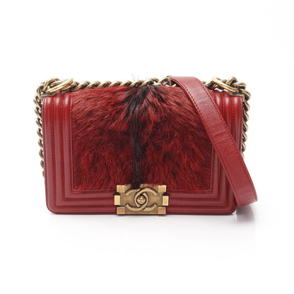 ボーイシャネル スモール チェーンショルダーバッグ レザー ファー レッド ゴールド金具 シャネル バッグ CHANEL