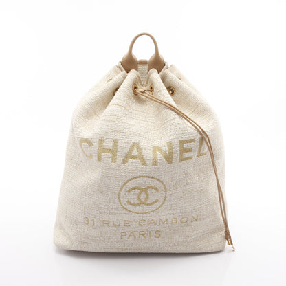 ドーヴィル リュックサック バックパック ラフィア レザー ベージュ ゴールド金具 シャネル バッグ CHANEL