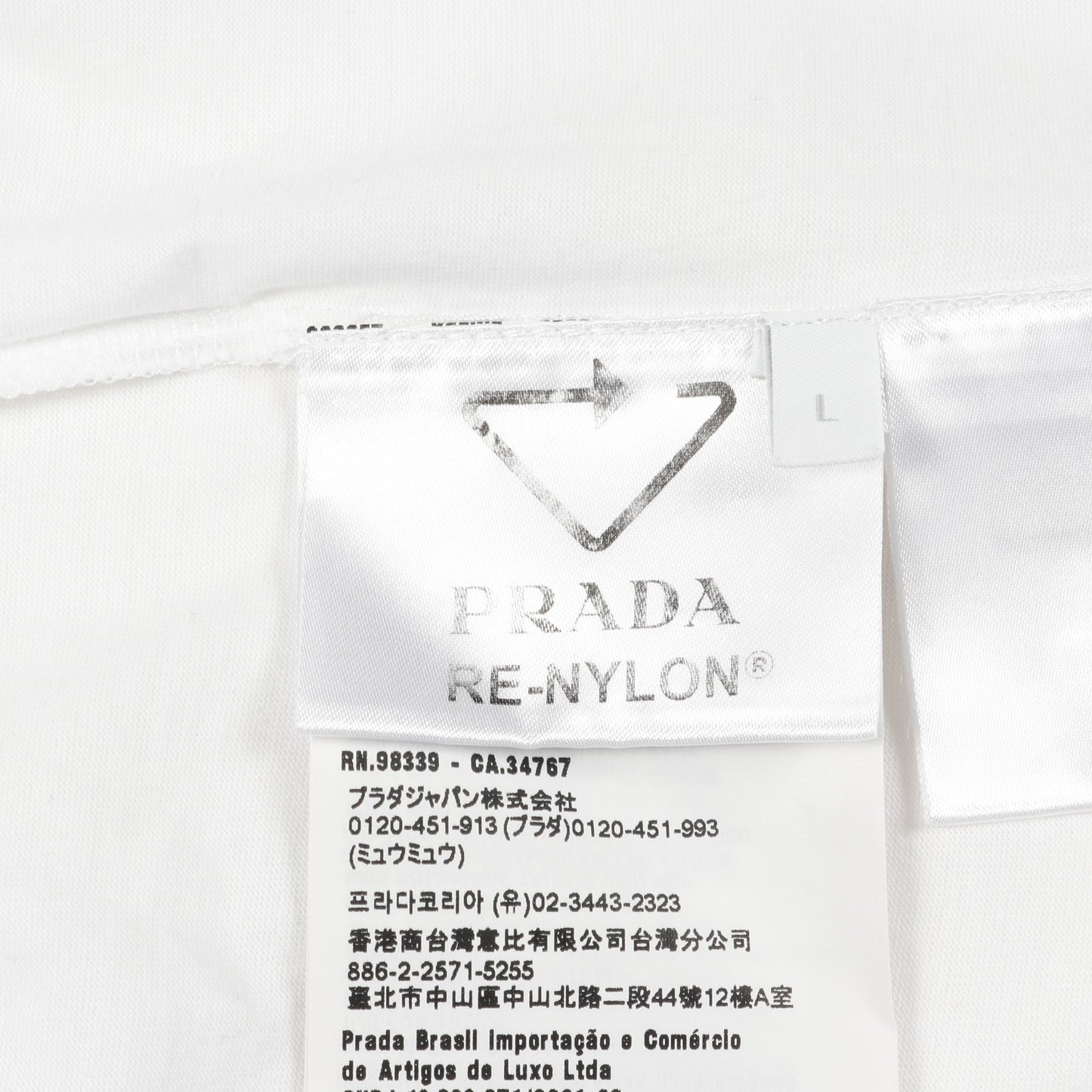 Re-Nylon トライアングルロゴプレート Tシャツ クルーネック コットン ホワイト プラダ トップス PRADA