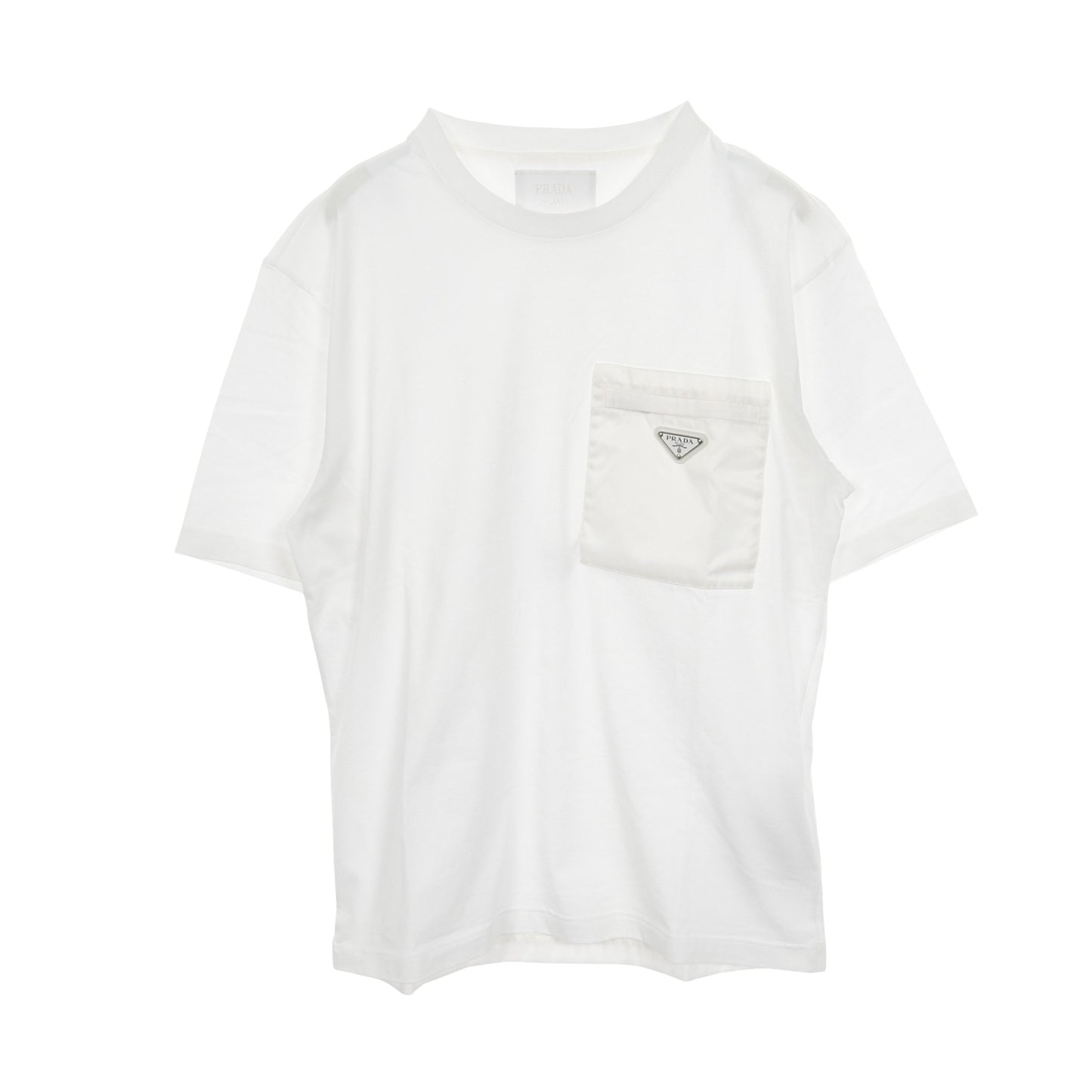 Re-Nylon トライアングルロゴプレート Tシャツ クルーネック コットン ホワイト プラダ トップス PRADA