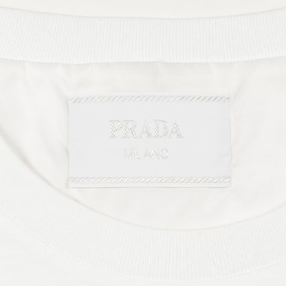 Re-Nylon トライアングルロゴプレート Tシャツ クルーネック コットン ホワイト プラダ トップス PRADA