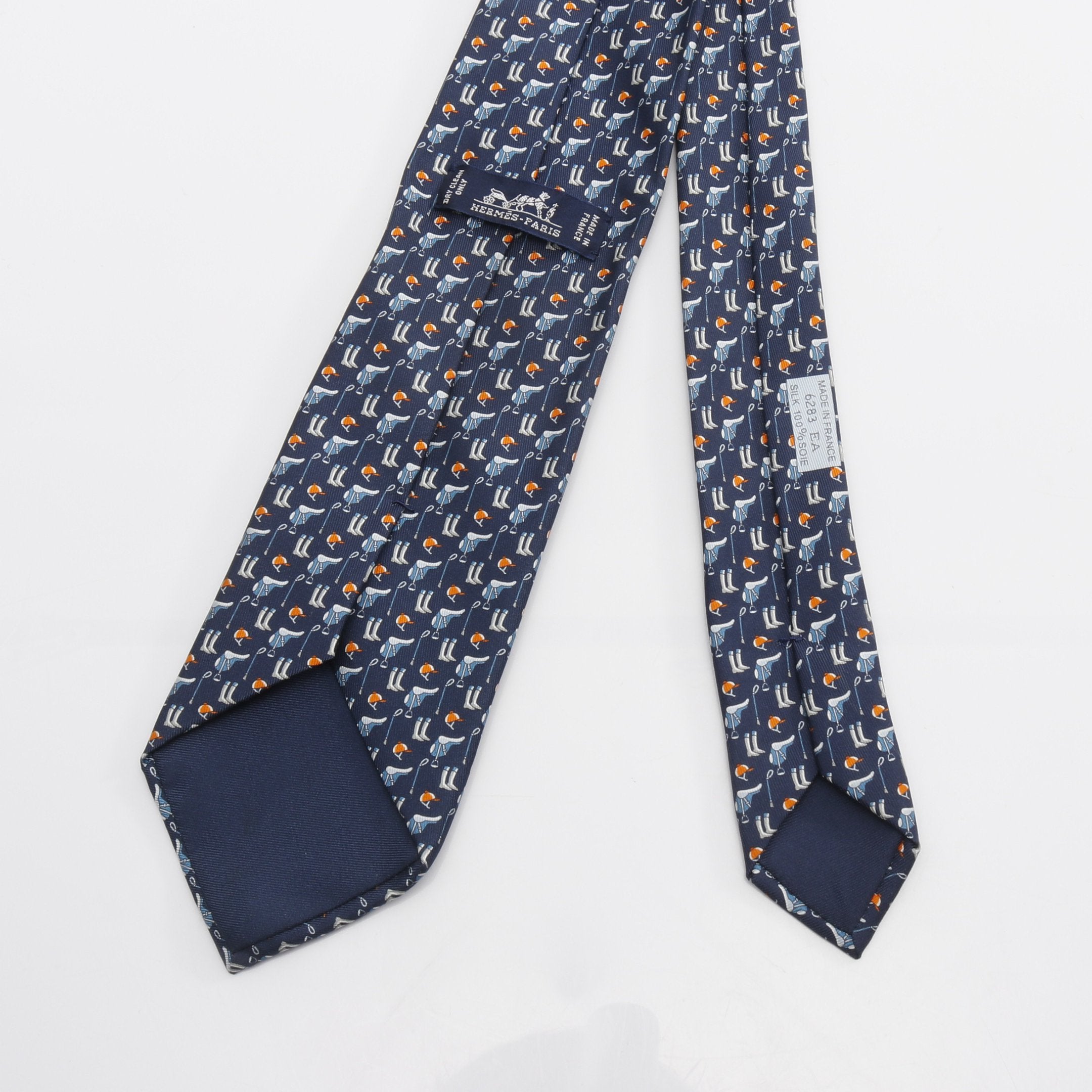 TENUE DE JOCKEY ネクタイ シルク ネイビー オレンジ エルメス – RECLO