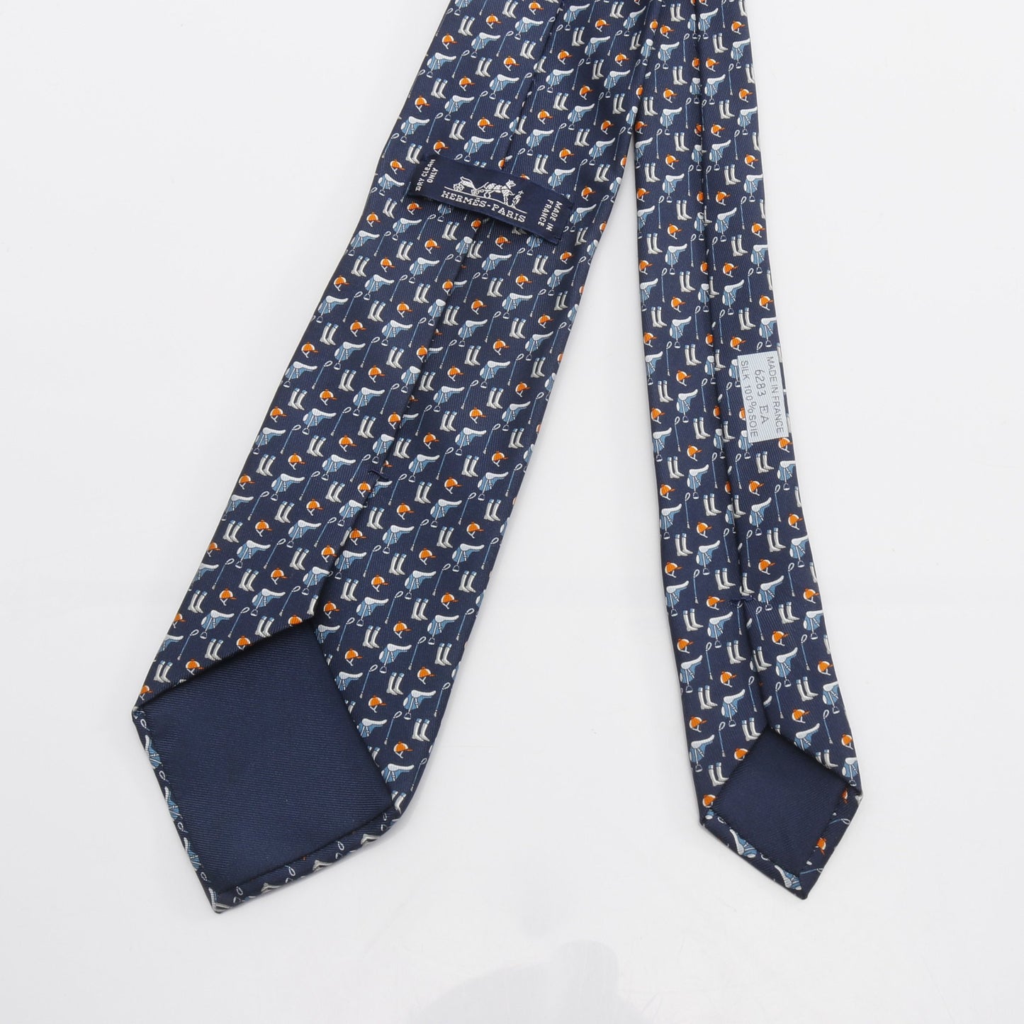 TENUE DE JOCKEY ネクタイ シルク ネイビー オレンジ エルメス 財布・小物 HERMES