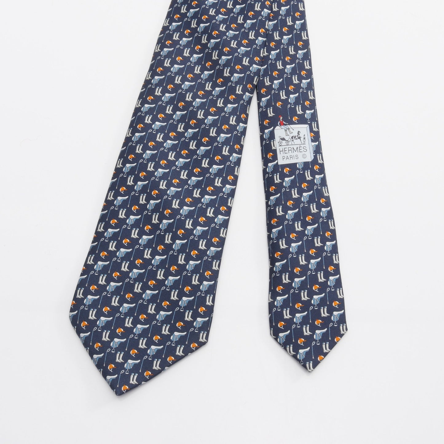 TENUE DE JOCKEY ネクタイ シルク ネイビー オレンジ エルメス 財布・小物 HERMES