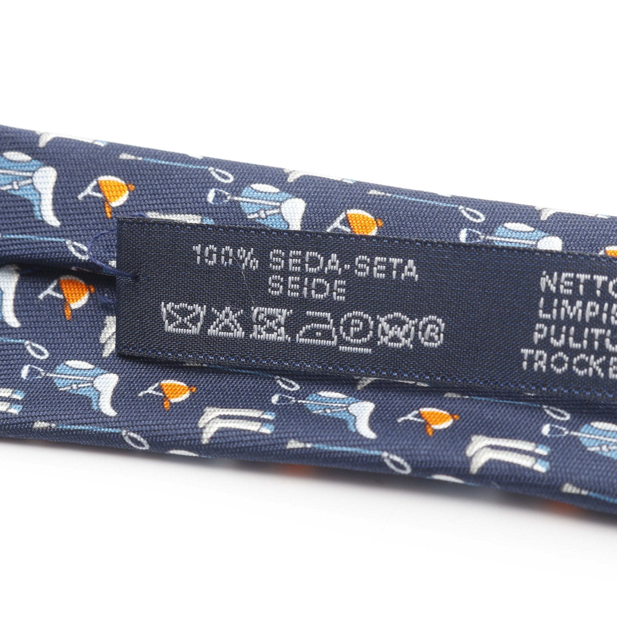 TENUE DE JOCKEY ネクタイ シルク ネイビー オレンジ エルメス – RECLO