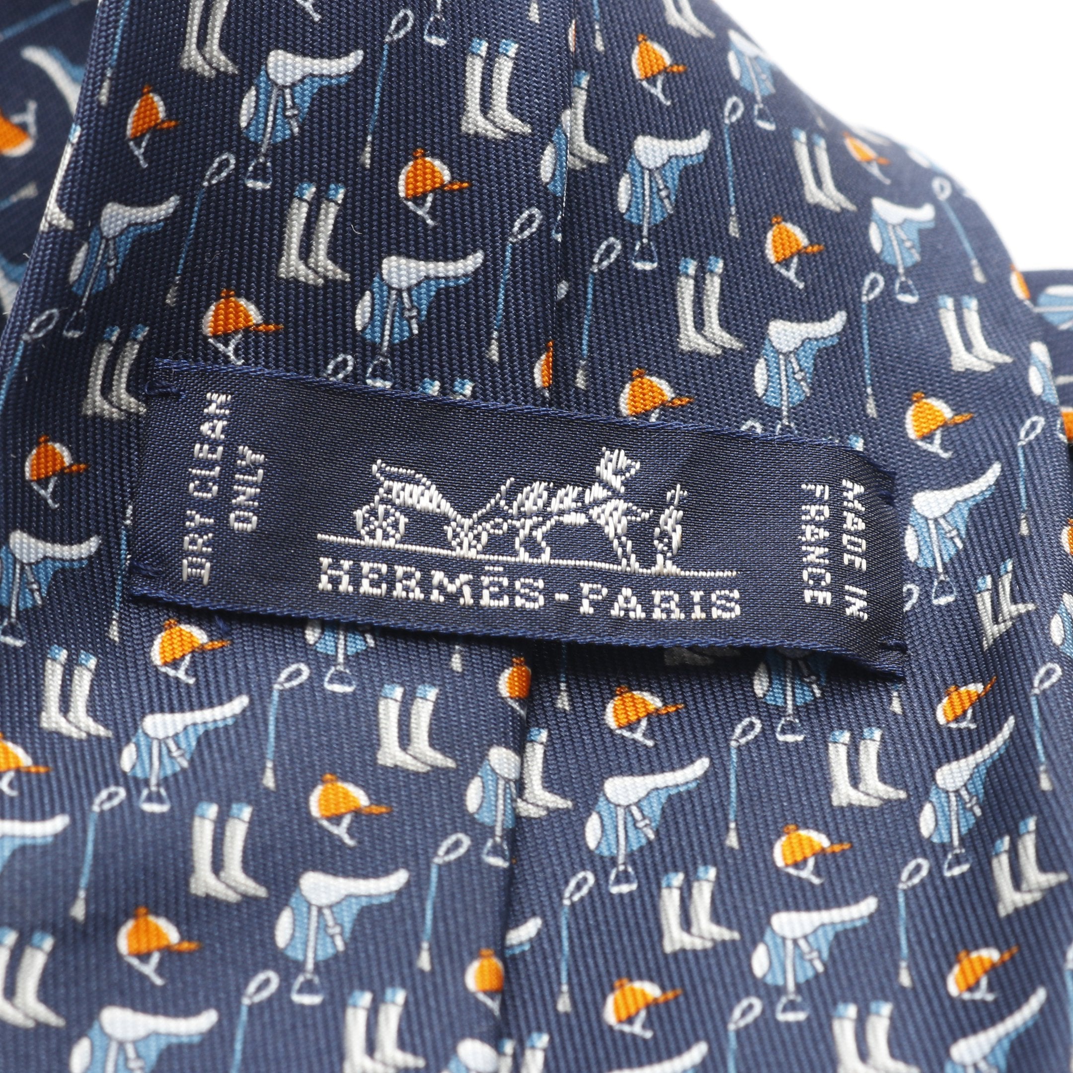 TENUE DE JOCKEY ネクタイ シルク ネイビー オレンジ エルメス – RECLO